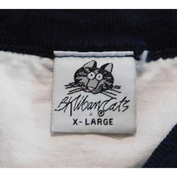B.Kliban Cats Hawaii Raglan Tee Shirt XL White Navy 100% Cotton Fun Print - Picture 7 of 8